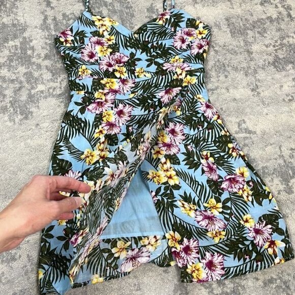 NWT JOA Tropical Print Mini Dress Sleeveless Faux Wrap Floral Hibiscus Sz S - Picture 9 of 14